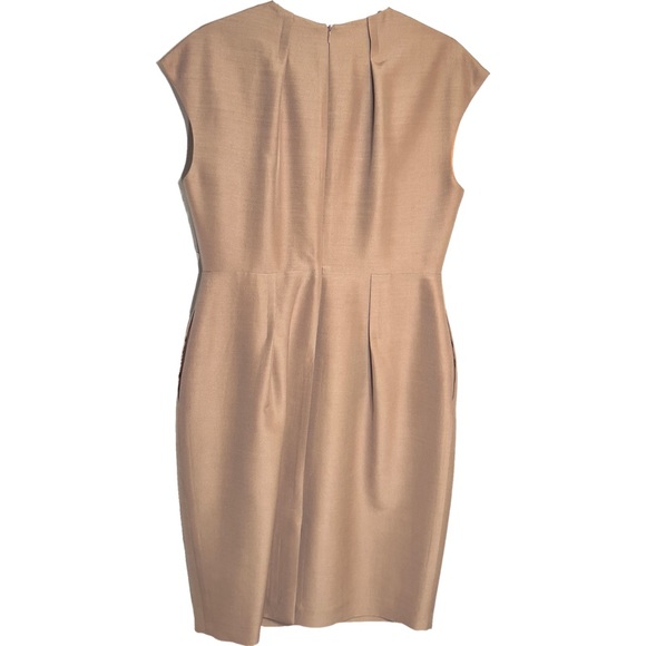 BARNEYS NEW YORK Beige Nude Italian Silk Wool Sheath Classy Dress Pockets 10 - Picture 2 of 10